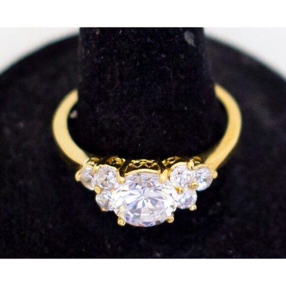 Size 10, Art Deco Colorless Gems Gold Tone Ring - A23 - Picture 1 of 3